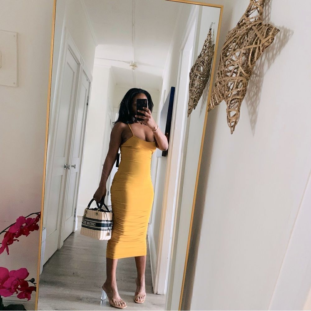 GOLD RUCHED MIDI DRESS - Picture 15 of 15